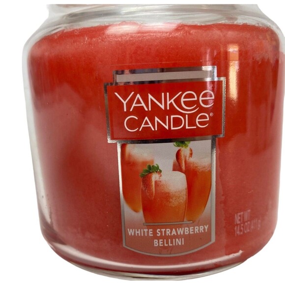 Yankee Candle White Strawberry Bellini Jar Candle 14.5 oz.  Holiday Scent - Picture 7 of 8